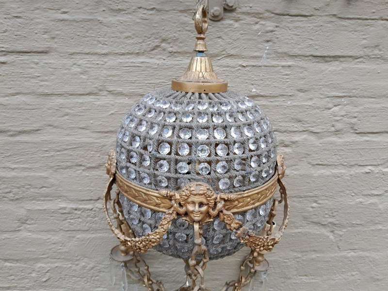 A 20th Century Brass Gilt Monumental Empire French Style Chandelier with Crystals