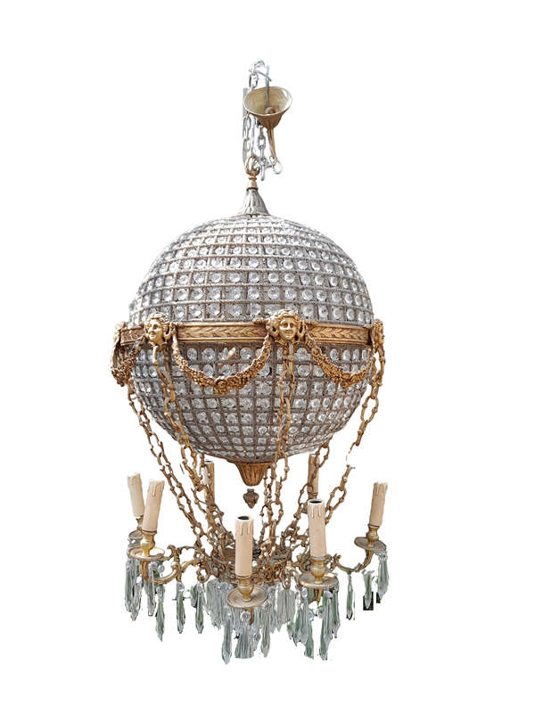 A 20th Century Brass Gilt Monumental Empire French Style Chandelier with Crystals