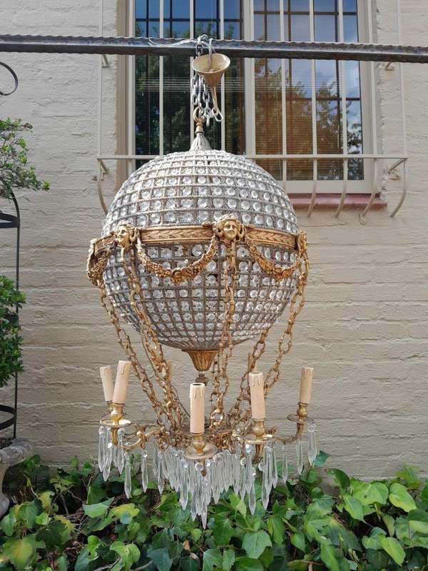 A 20th Century Brass Gilt Monumental Empire French Style Chandelier with Crystals