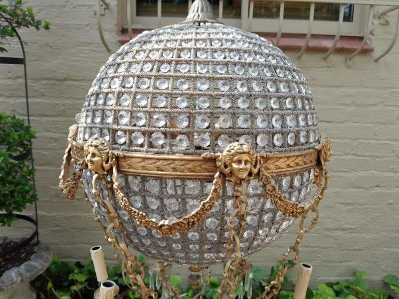 A 20th Century Brass Gilt Monumental Empire French Style Chandelier with Crystals