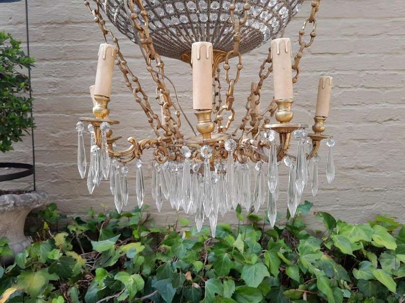 A 20th Century Brass Gilt Monumental Empire French Style Chandelier with Crystals