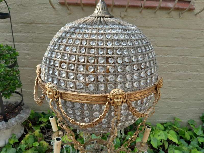 A 20th Century Brass Gilt Monumental Empire French Style Chandelier with Crystals