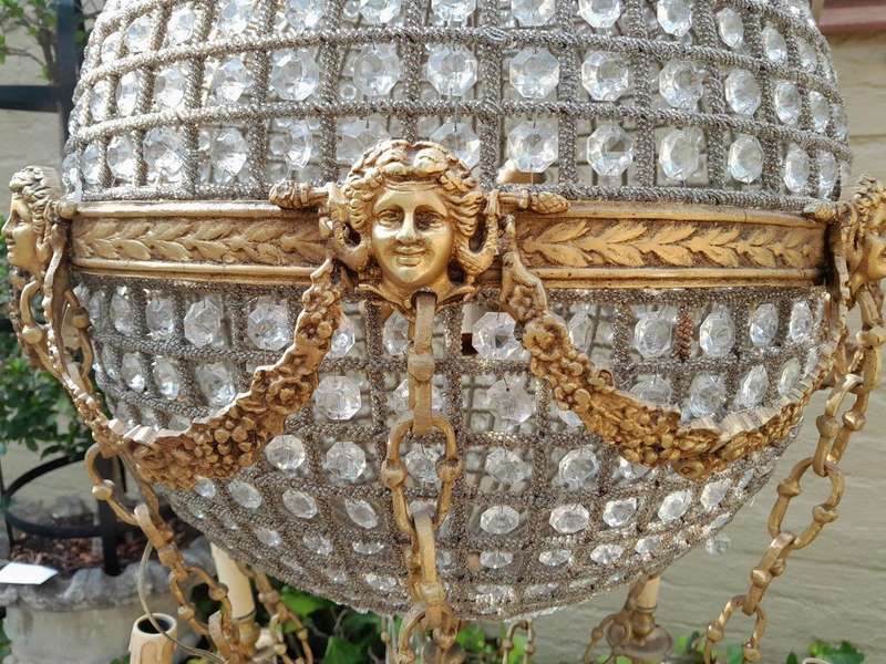 A 20th Century Brass Gilt Monumental Empire French Style Chandelier with Crystals