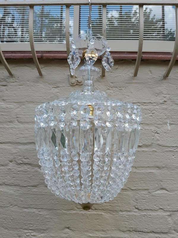 A French Style Brass and Crystal Plate Chandelier