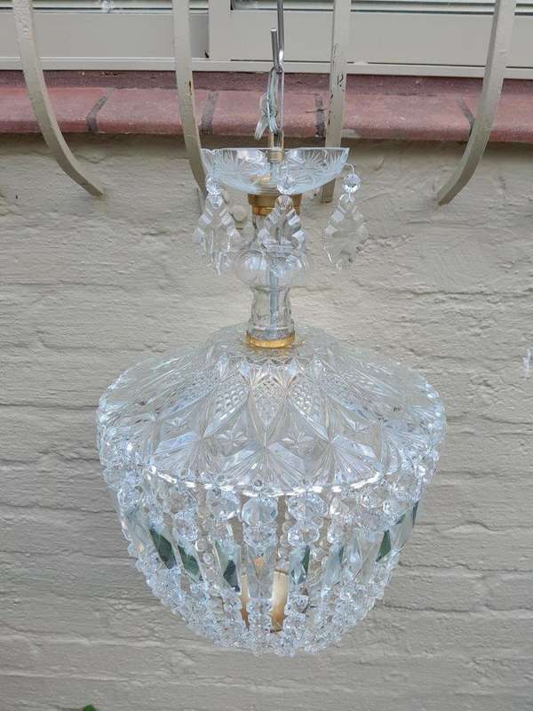 A French Style Brass and Crystal Plate Chandelier
