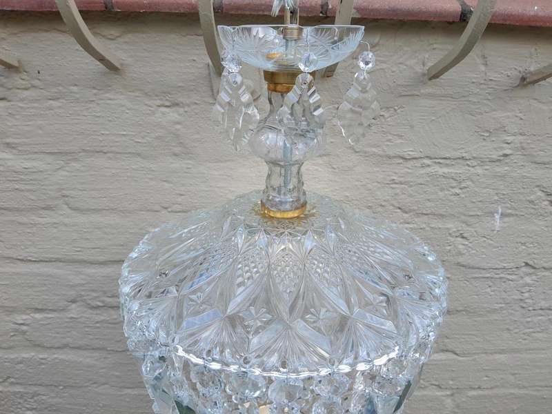 A French Style Brass and Crystal Plate Chandelier