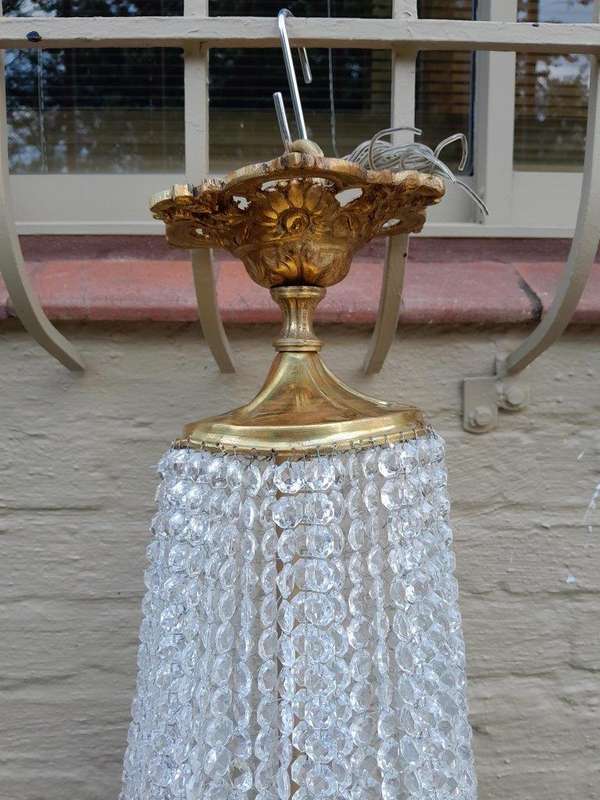 A Pair of French Style Ring Brass & Crystal Chandeliers