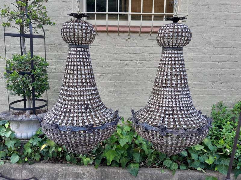 A French Style Pair of Large Gilt & Aged Monumental Empire Style Chandeliers