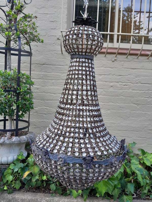 A French Style Pair of Large Gilt & Aged Monumental Empire Style Chandeliers