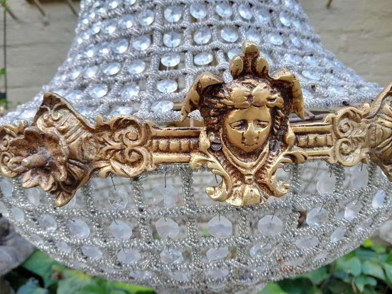 A French Style Pair of Brass Gilt & Aged Monumental Empire Style Chandeliers
