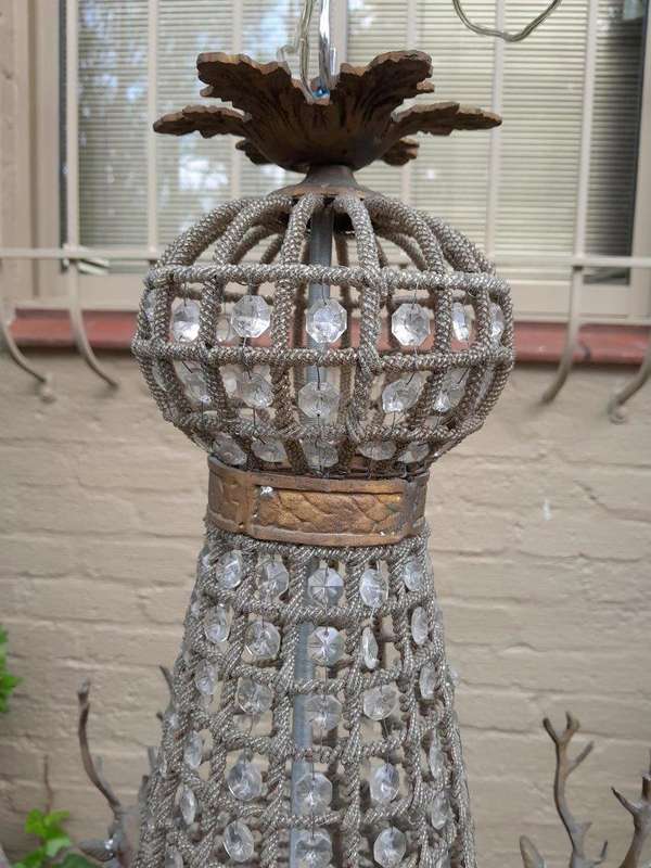 A Brass Gilt & Aged Monumental Empire French Style Chandelier with Deer Head Figures
