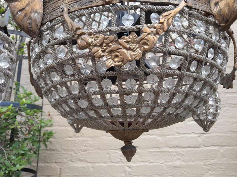 A Brass Gilt & Aged Monumental Empire French Style Chandelier with Deer Head Figures
