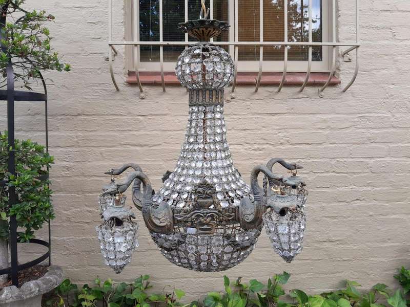 A Brass Gilt & Aged Monumental Empire French  Style Chandelier
