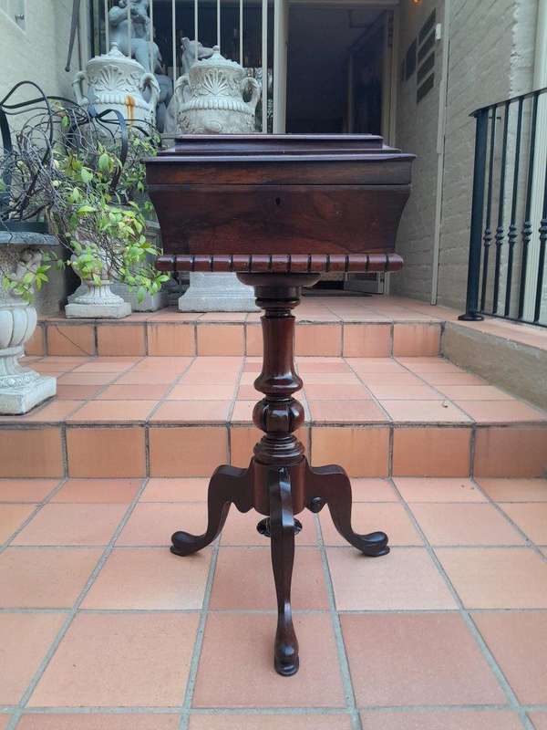 An Antique Georgian Rosewood Teapoy/Tea Caddy On Stand Fitted for Tea Mixing and Storage