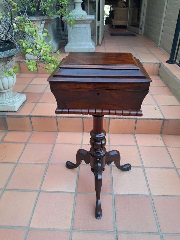 An Antique Georgian Rosewood Teapoy/Tea Caddy On Stand Fitted for Tea Mixing and Storage
