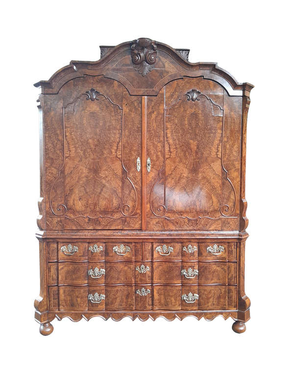 An Early 18th Century Circa 1740 Dutch Louis XIV William and Mary Burr Walnut and Oyster Armoire ...