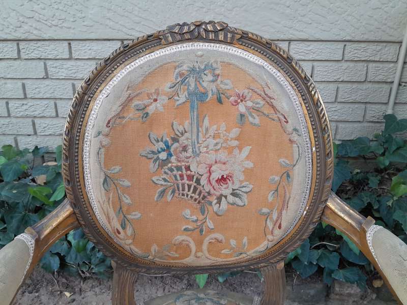 A 19th Century Antique French Giltwood Set Comprising a Settee and Four Medallion Armchairs uphol...