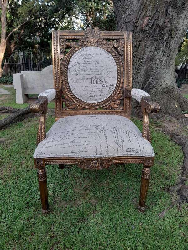 A 20TH Century French Style Pair of Ornately Carved and Gilded Armchairs Upholstered in a Custom-...