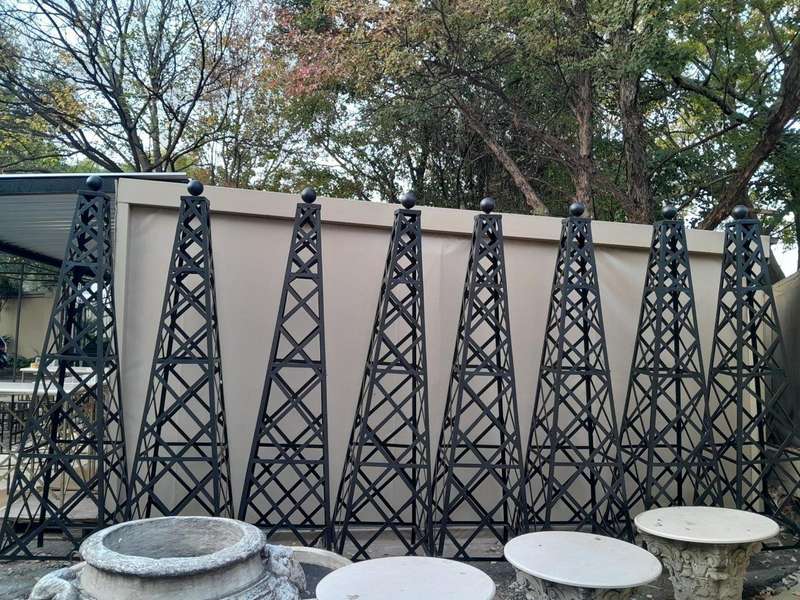 A Handmade Pair Of Wrought Iron Obelisks In A Hand Painted "Aged" Finish