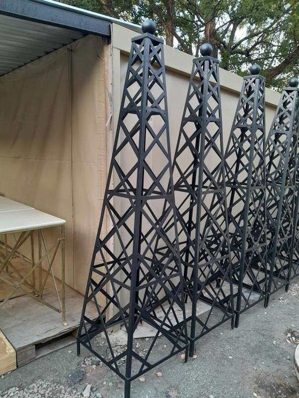 A Handmade Pair Of Wrought Iron Obelisks In A Hand Painted "Aged" Finish