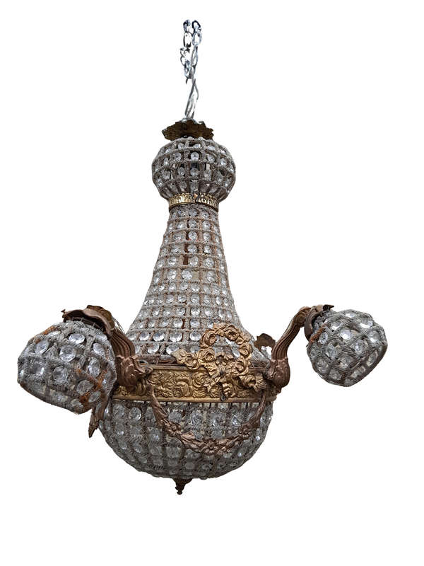 A Brass Gilt & Aged Monumental Empire Style Chandelier