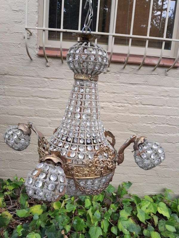 A Brass Gilt & Aged Monumental Empire Style Chandelier