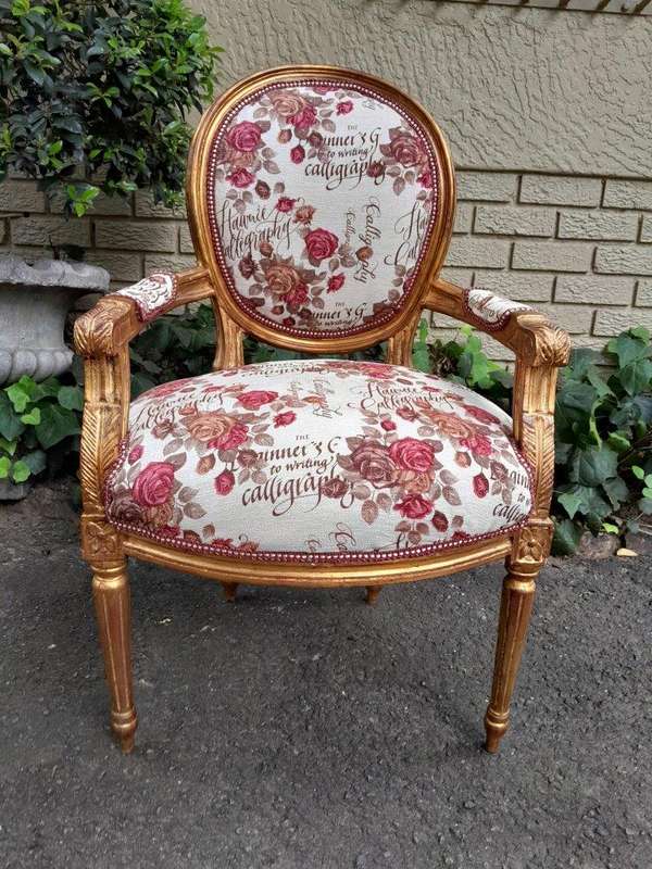 A French  Louis XVl Style Pair of Carved and Gold  Armchairs