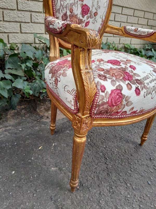 A French  Louis XVl Style Pair of Carved and Gold  Armchairs