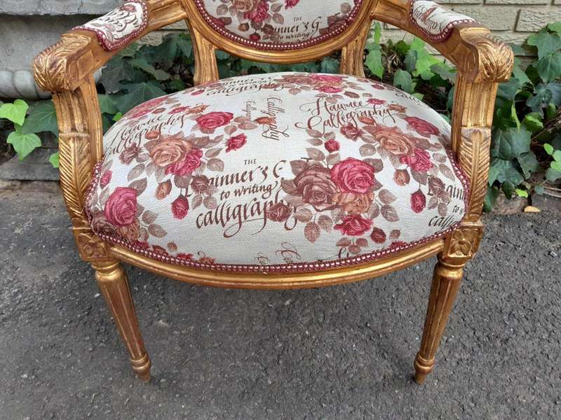 A French  Louis XVl Style Pair of Carved and Gold  Armchairs