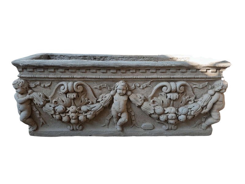 A Pair Of French Style Planters  /  Troughs With Aged Patina