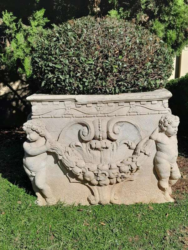 A Pair Of French Style Planters  /  Troughs With Aged Patina