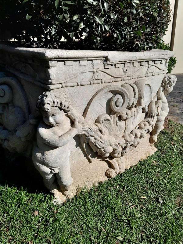 A Pair Of French Style Planters  /  Troughs With Aged Patina