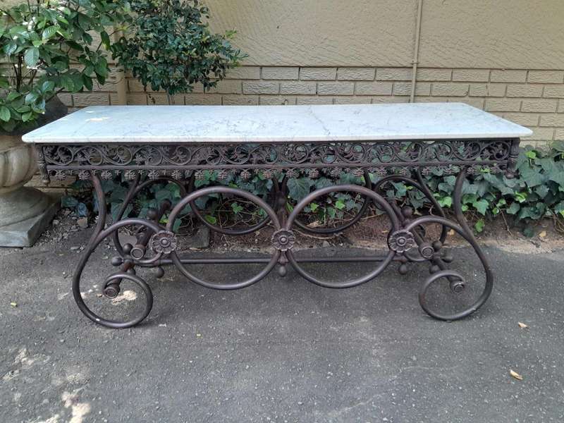A French Style Wrought Iron and Marble Console Table