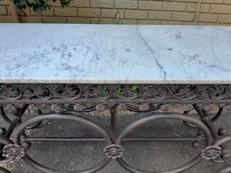A French Style Wrought Iron and Marble Console Table