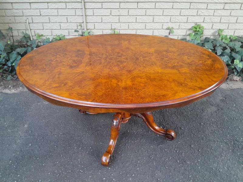 An Antique Victorian Burr Walnut Folding Table with Carved Base