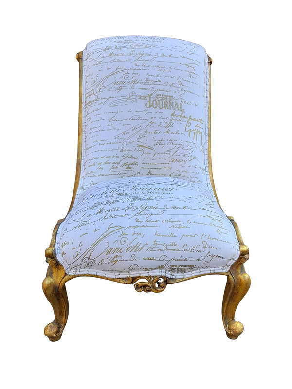 An Antique Victorian Mahogany Carved And Hand Gilded Chair Upholstered In A Custom-Made For The C...