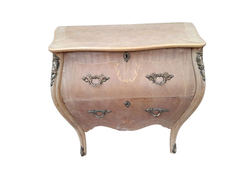 A 20th Century French Style Walnut and Inlaid Bombe Chest of Drawers with Gilt Mounts with Marble...