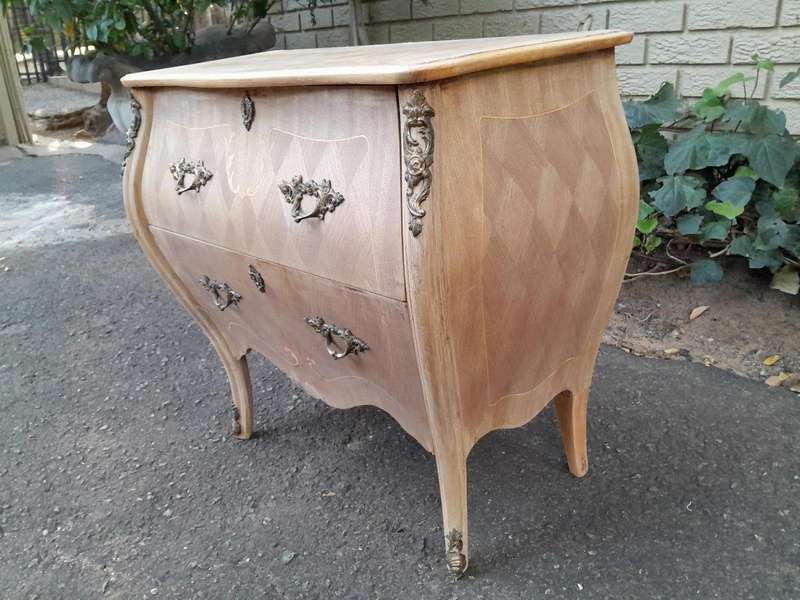A 20th Century French Style Walnut and Inlaid Bombe Chest of Drawers with Gilt Mounts with Marble...