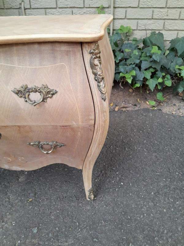 A 20th Century French Style Walnut and Inlaid Bombe Chest of Drawers with Gilt Mounts with Marble...