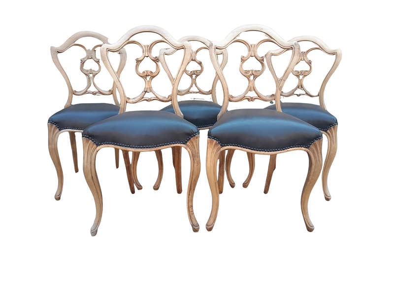 A 20th Century Set Of Five Carved Mahogany Dining Chairs In A Contemporary Bleached  /  Natural F...