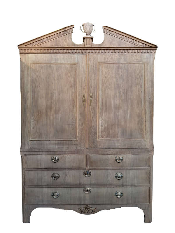 An 18th / 19th Century Dutch Mahogany Linen Press with Brass Handles  and Escutcheons In A Conte...