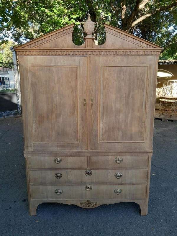 An 18th / 19th Century Dutch Mahogany Linen Press with Brass Handles  and Escutcheons In A Conte...