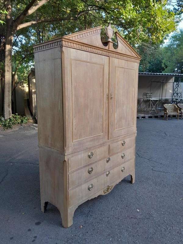 An 18th / 19th Century Dutch Mahogany Linen Press with Brass Handles  and Escutcheons In A Conte...