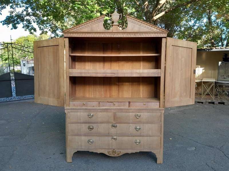 An 18th / 19th Century Dutch Mahogany Linen Press with Brass Handles  and Escutcheons In A Conte...