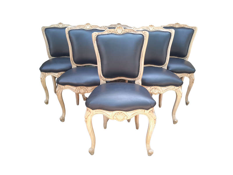 A 20th Set of Six French Style Dining Chairs in a Bleached Contemporary Finish and Upholstered in...