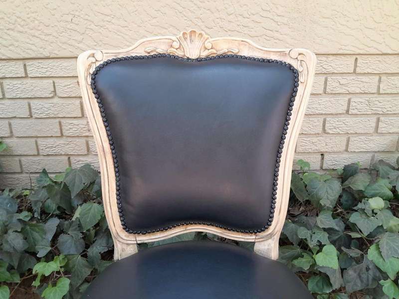 A 20th Set of Six French Style Dining Chairs in a Bleached Contemporary Finish and Upholstered in...
