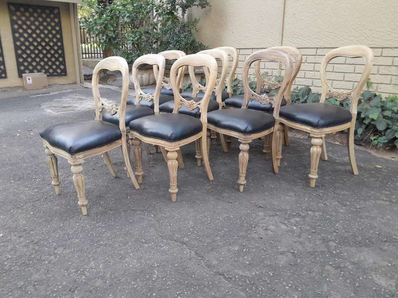 A Victorian Style Set of Ten Dining Chairs in a Contemporary Bleached Finish with Deep Buttoned L...
