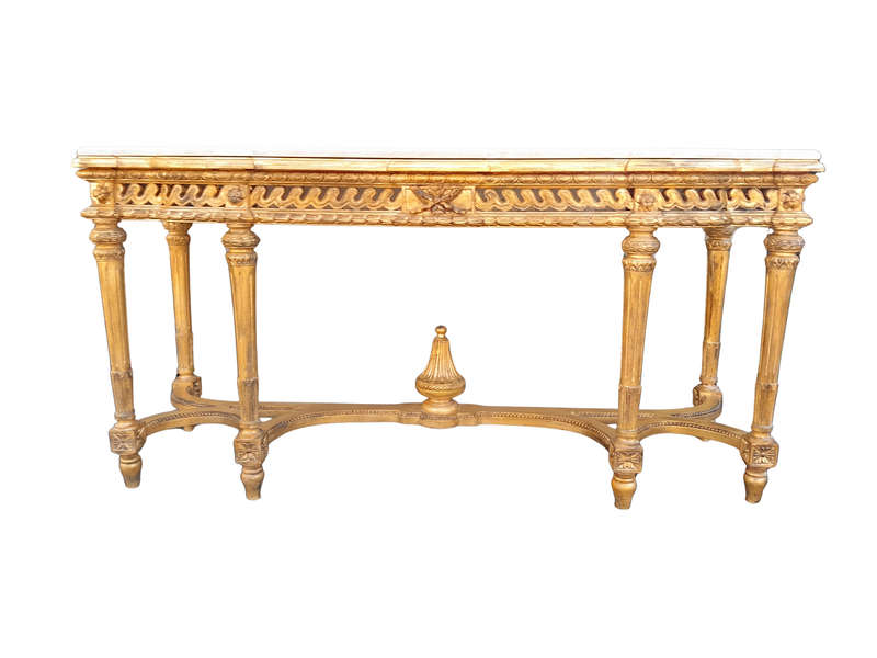 A 20th Century French Louis SVI Style Hand Gilded Console Table With Cream Marble Top