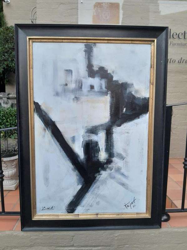 An Ornately Framed Abstract Acrylic on Canvas Signed Framed in a Handmade Frame