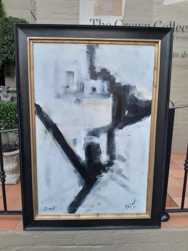 An Ornately Framed Abstract Acrylic on Canvas Signed Framed in a Handmade Frame